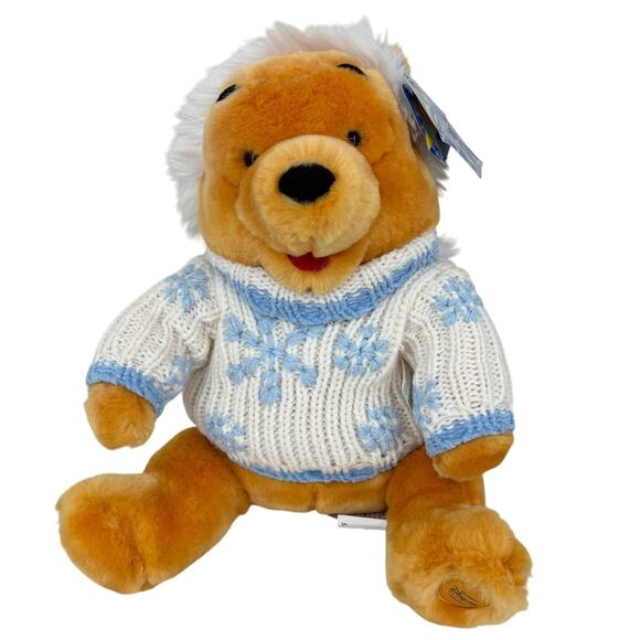 Disney Store Winnie Pooh Bear Plush Snowflake Sparkle Knit Sweater 12 Inch - Picture 1 of 11